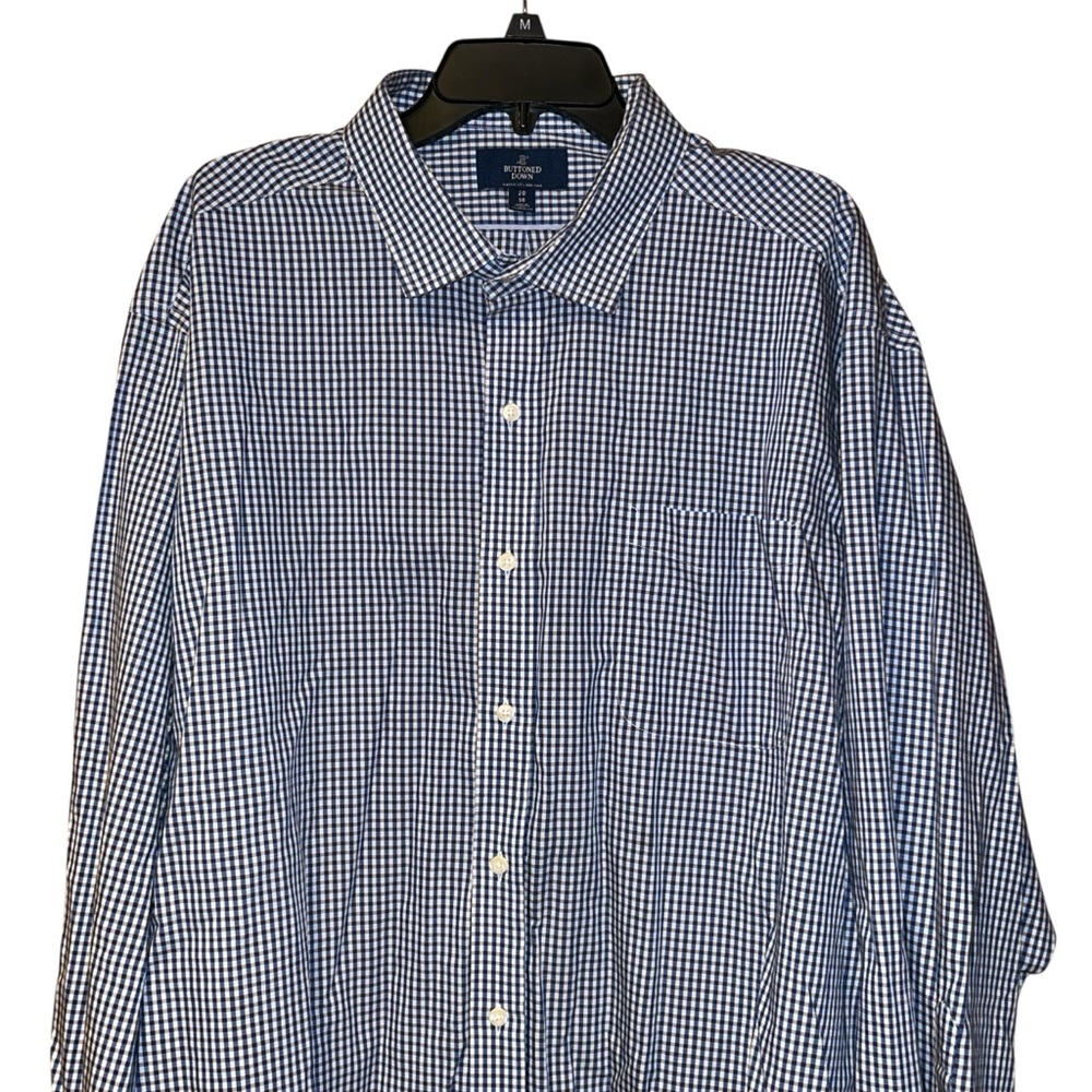 Buttoned Down‎ Dress Shirt 20 36 Classic Fit Blue Brown Check Non-Iron Cotton